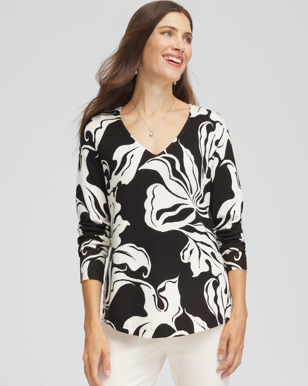 Ella Printed V-Neck Sweater | Chico's